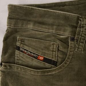 Diesel D-Strukt Men's 34x29 Olive Green Corduroy Slim Stretch Tapered Pants
